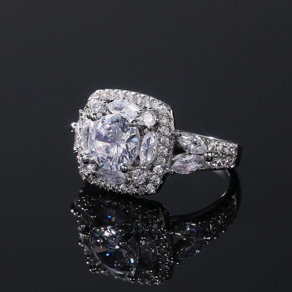 🔥SHINY ROUND CZ SQUARE 925 STERLING SILVER LUXURY WEDDING RINGS FOR WOMEN, L053 - Picture 6 of 7